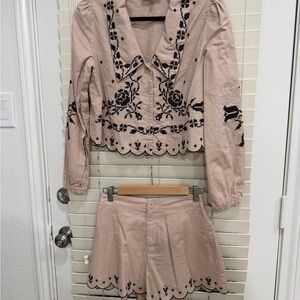 Embroidered beige and black Two-Piece Set